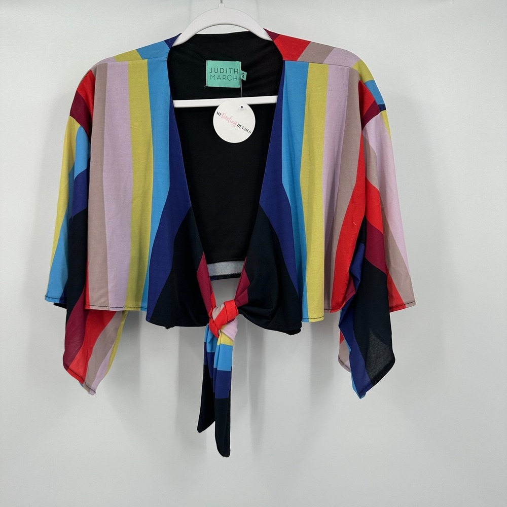 Judith March Womens Boho Colorful Cropped Top Size S Maximalist Bold Striped